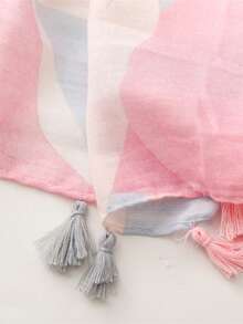 Floral Print Tassel Decorated Scarf - Pink - View 11