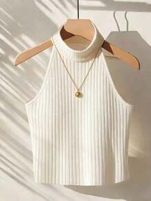 Blusa de unicolor con cuello halter, versátil para uso diario - Blanco - Ver 4