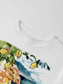 Camiseta casual de mujer de cuello redondo y manga corta con estampado floral - Blanco 2 - Ver 5