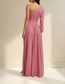 Vestido Largo Elegante Para Mujer Hombro Descubierto Ideal Para Fiestas - Rosa - Ver 2