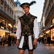 Men Cosplay Clothing - High-end Medieval Court Set In Red (in Stock) - View 5