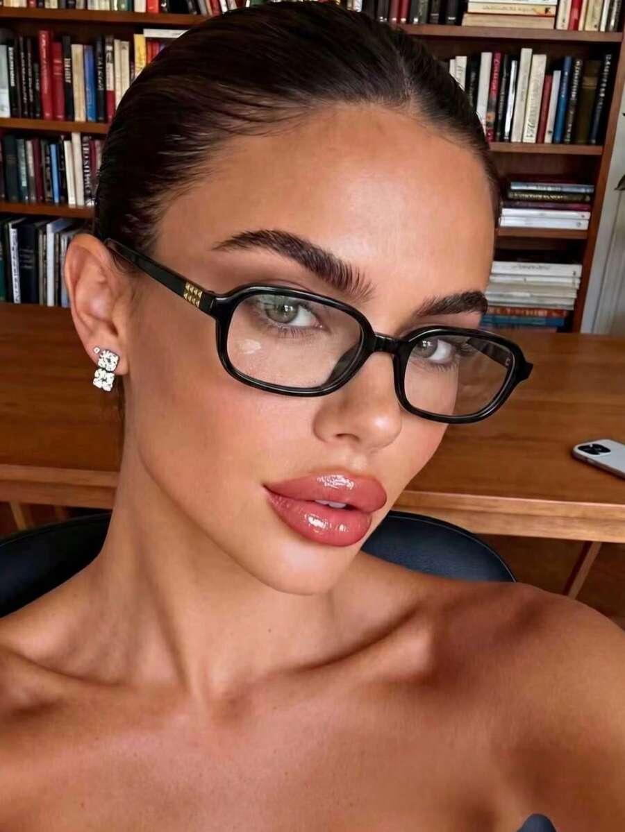 1pc Women's Classic Solid Color Small Frame Rectangular Casual Retro Versatile, Bohemian Leopard Print Fashion Elegant Daily Commute Back To School Flat Lens Glasses, Suitable For Reading, Dating, Computer Use, Smartphone - Multicolor - View 1