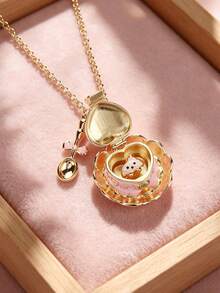 1pc Openable Cup Shaped Pendant Necklace, 18K Gold Plated Anti-Oxidation Necklace, Cute Style Suitable For Women's Daily Wear, Great Birthday Gift For Friends - Multicolor - View 2