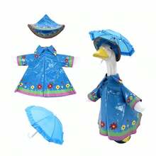 ポーチガチョウのレインコート衣装 夏用レインコート服 傘と帽子付き 23インチ芝生ガチョウ像用 - 青 - チェックする 7