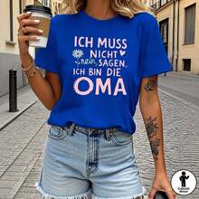German Urban Vintage Style T-Shirt With Granny Identity Slogan, Casual Short Sleeve Round Neck Top For Summer And Spring, Fashionable Women's Clothing. - 藍色 - 查看 7