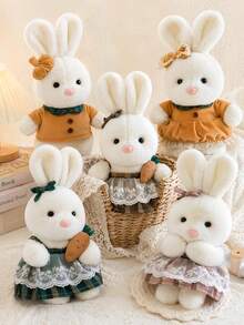 11.02 Inch Cute Rabbit Plush Doll, Soft And Fluffy Stuffed Rabbit Doll With Lace Dress And Carrot Accessories, Adorable Plush Rabbit Stuffed Animal With Bow Tie, Cute Stuffed Animal Pillow, Home Decor, Room Decor, Sofa Cushion Japanese Style Rabbit Plush - Multicolor - View 1