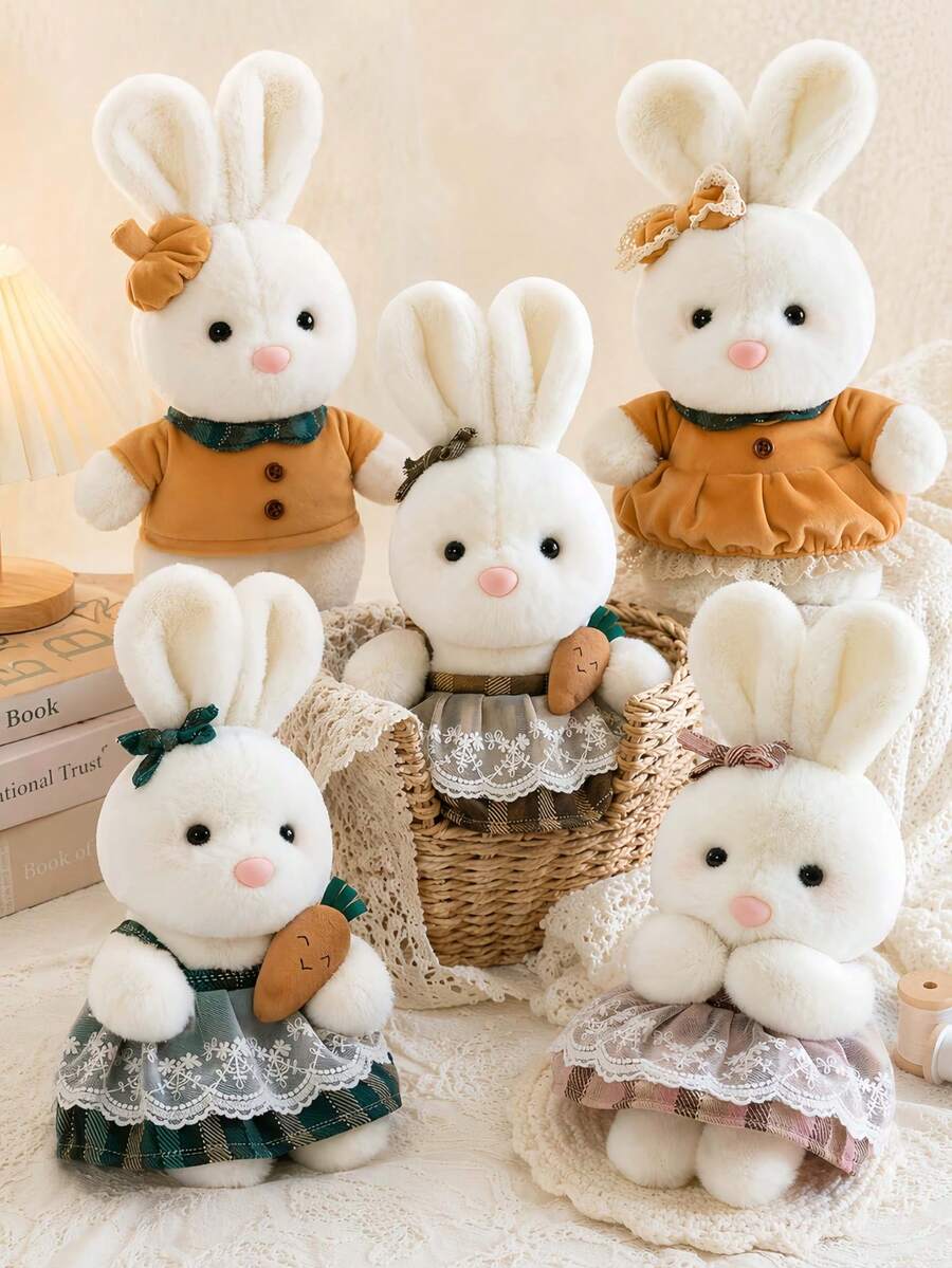 11.02 Inch Cute Rabbit Plush Doll, Soft And Fluffy Stuffed Rabbit Doll With Lace Dress And Carrot Accessories, Adorable Plush Rabbit Stuffed Animal With Bow Tie, Cute Stuffed Animal Pillow, Home Decor, Room Decor, Sofa Cushion Japanese Style Rabbit Plush - Multicolor - View 1