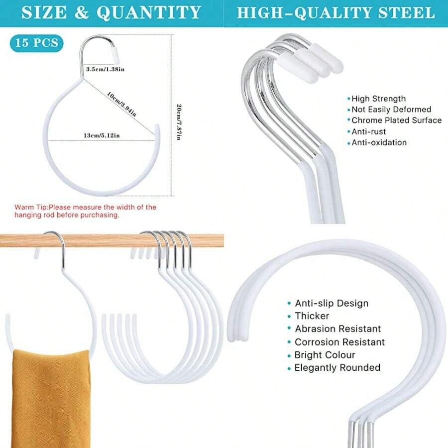 Perchas para anillos de bufanda, 15 unidades, antideslizantes, para colgar corbatas, accesorios de clóset, organizador de bufandas, soportes de almacenamiento para corbatas, bufandas, - Blanco - Ver 1