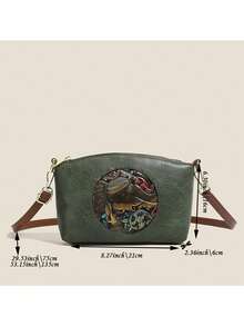 PU Material Women's Crossbody Bag, Retro Auspicious Elephant Retro Pattern Shoulder Bag. Adjustable Strap Can Be Worn As Shoulder Bag. Zipper Design At Back To Separate Storage For Phone, Keys, Lipstick, Tissues Etc. Suitable For Commuting And Shopping, Small Size With Large Capacity - Multicolor - View 12