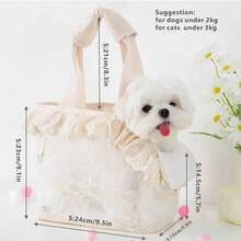 IUdog Fashionable Pet Carrier Bag, Portable Puppy/Kitten Tote Bag For Outdoor Use, Summer Breathable Pet Carrier Handbag, Shoulder Bag For Small Dogs, Lace Design - Beige - View 11