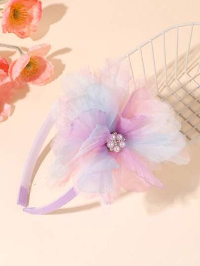 1pc Purple Gradient Mesh Flower Headband With Pearl Elegant Fairy Tulle Hair Hoop Coquette Balletcore Style Hairband For Wedding Party Birthday Photoshoot Teens Hair Accessories