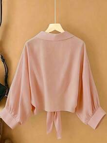 Nueva blusa de gasa de unicolor con chal corto casual de estilo de alas de murciélago para mujeres - Rosa vieja - Ver 2