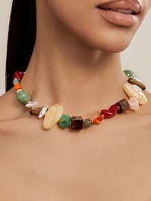 Altistry 1pc Vintage Random Color Beaded Boho Shell Colorful Vacation Beach Party Necklace For Women - Multicolor - View 3