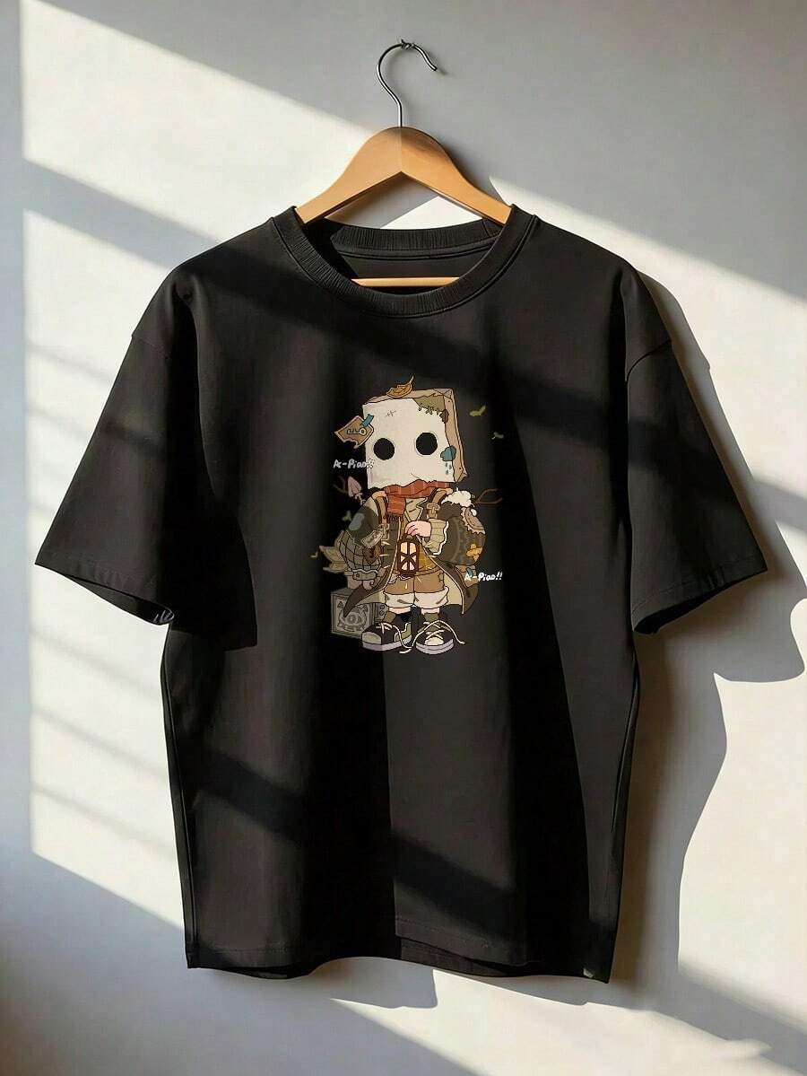 Vintage And Fantasy Style Short Sleeve T-Shirt, Fashionable Short Sleeve T-Shirt For Spring And Summer 2026, Made In Mexico, 180 Grams. Cartoon Print, Couple Design, Suitable For Indoor Or Outdoor Wear. Crew Neck, Unisex, Ideal For Office And Leisure. One-Piece Pack. - BK-P631577SLNDXZGY504 - 查看 1