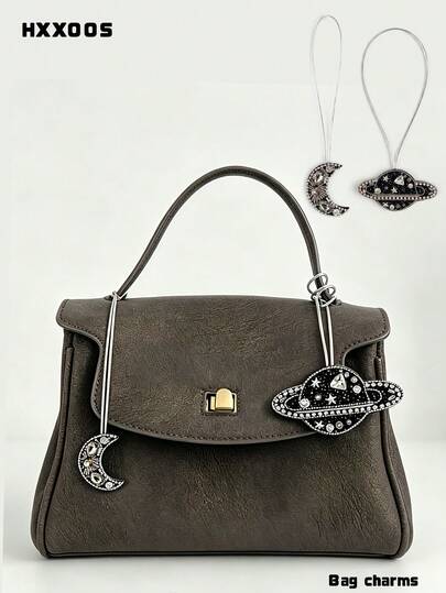 HXXOOS Luxury Y2K Moon Planet Bag Charm Rhinestone Spacecore Purse Pendant Cute Elegant Handbag Accessory For Women Girls
