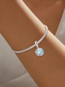 1 pieza Colgante con forma de corazón con sol y luna, adecuado para hacer pulseras DIY, joyería de mujer - Plateado - Ver 2