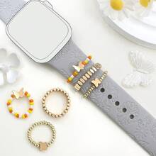 3/4件套波西米亚风心形、花朵、蝴蝶串珠吊坠弹力手链装饰，适用于22毫米表带，送给她的完美可爱礼物 - 时尚日常配饰 - 橘黃 - 查看 2