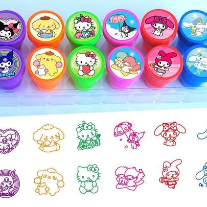 SANRIO 12枚三丽鸥主题图案印章，卡通印章