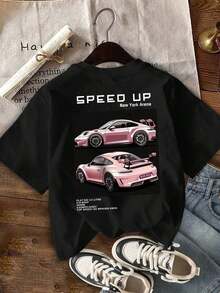 GiftCamiseta de manga corta con cuello redondo y estampado de coche BMW rosa - Estilo vintage urbano, camiseta holgada de algodón con estampado.Soft - Negro - Ver 4