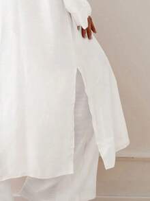 Swim Chiccia Kimono largo de verano para mujer con abertura lateral de unicolor, cubrecuerpo - Blanco - Ver 3