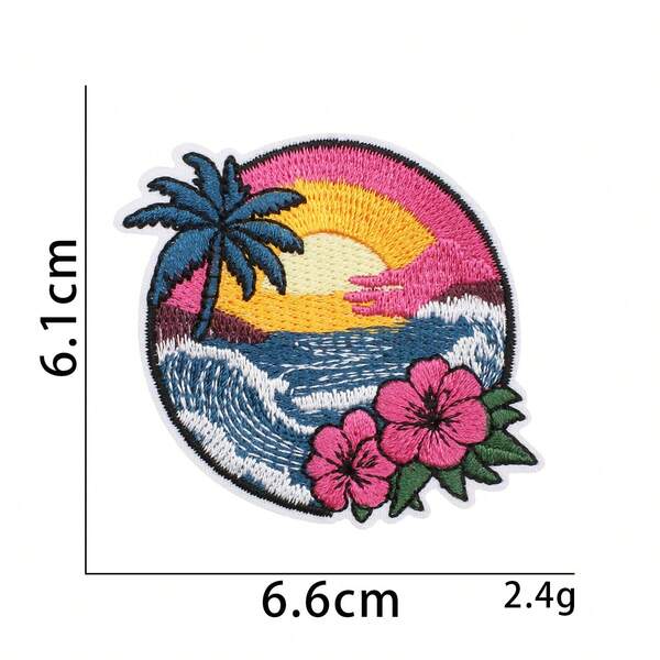 3pcs Beach Sunset Embroidered Patches Iron On/Sew On Jackets Backpack Jeans Aesthetic Decorative Applique