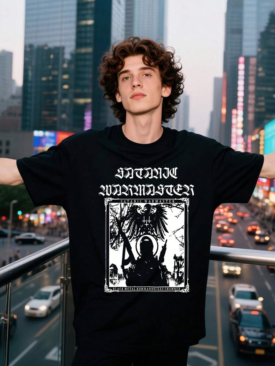 Camiseta de manga corta transpirable para hombre Satanic Warmaster con diseño gráfico de heavy metal - Camiseta vintage con diseño de HELL I HAMMER y pentagrama oculto, ropa de calle de verano holgada y transpirable, negra, informal, de manga corta, cuello redondo clásico. Una camiseta de manga corta adecuada para el hogar, el uso diario, fiestas y viajes, perfecta como regalo para amigos o familiares. - Negro - Ver 1