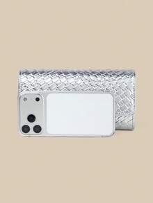 1pc Silver Woven Texture Mirror PU Clutch Bag, Smooth Body Is The Perfect Fusion Of Elegance And Fashion, Suitable For Wedding/Party/Prom/Banquet - Silver - View 5