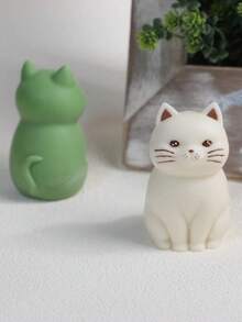 1个新款3D可爱小/中/大号坐姿猫硅胶蜡烛模具，DIY卡通猫形香薰石扩香模具，家居桌面装饰 - A-白色 - 查看 3