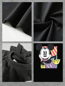 Colorful Graphic Featuring A Smiling Classic Mouse In Pop Art Style With Geometric Patterns And Vibrant Tones That Convey Joy And Energy, Perfect For A Modern Look. Comfortable Casual Women's T-Shirt - Black - View 4