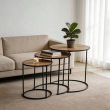 1 Set round nested tea tables, featuring nestable round coffee tables and sofa side tables. This Italian minimalist mother-and-child tea table allows free combination of different heights and flexible arrangement. in is bedroom, balcony and courtyard. The upper layer can hold water cups, scented candles and green plants, while the lower layer provides storage for books, remote controls and snacks. Space-saving and homeage for room and terraces and outdoor spaces. It is also a thoughtful gift choice for festivals, housewarming celebrations, Mother's Day and Father's Day. - 駝色 - 查看 3