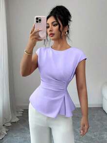 Conjunto de primavera para mujer para exteriores, adecuado para Año Nuevo, Día de San Valentín, Pascua, Día de la Madre, fiesta de Oriente Medio, boda, elegante vacación romántica francesa, lugar de trabajo, blusa sin mangas con cintura ceñida y v - Púrpura malva - Ver 7
