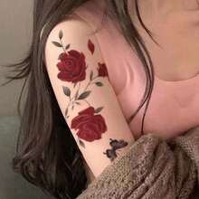 New Arrival Dark Personalized Waterproof Temporary Tattoos, Butterfly & Rose Floral Designs, Tattoo Stickers For Women - Multicolor - View 2