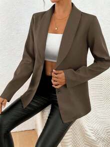 Chaqueta de blazer ajustada de manga larga y sexy para mujer, conjunto verde, chaqueta de traje para mujer, blazer verde para mujer, blusas sociales, ropa de oficina para mujer, ropa de negocios profesional, abrigo de invierno para mujer verde - Marrón - Ver 6