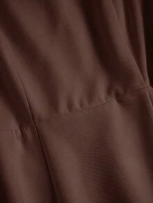 Vestido casual de línea A de manga corta con cuello cuadrado y perlas, unicolor elegante, adecuado para invitados, banquetes, cumpleaños, fiestas, verano/otoño, citas, ir al trabajo, estilo callejero, color albaricoque - Café integral - Ver 3