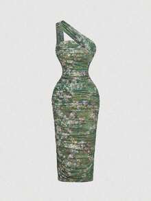 Vestido sin mangas con volantes asimétricos vintage para mujer - Verde Oscuro - Ver 5