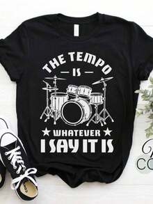 Drumset The Tempo Is What I Say It Is Drumming Drums Music Gifts Band Member Drummers Drumsticks T-Shirt, Drum Kit Owner Gift Musicians Tees huntrix trajes de primavera niña ropa de niña ropa de playa niña ropa niña 4 años trajes de primavera niña - Negro - Ver 2