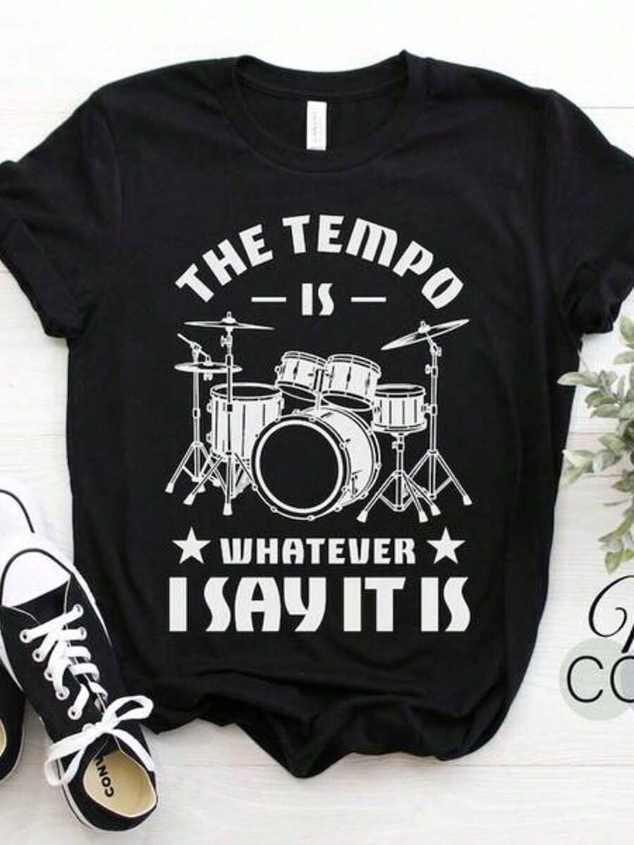Drumset The Tempo Is What I Say It Is Drumming Drums Music Gifts Band Member Drummers Drumsticks T-Shirt, Drum Kit Owner Gift Musicians Tees huntrix trajes de primavera niña ropa de niña ropa de playa niña ropa niña 4 años trajes de primavera niña