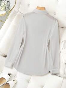 Blusa minimalista de unicolor transparente con cuello vuelto, blusas de manga larga - Gris - Ver 2