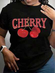 Vintage T-Shirts For Women, Cherry Red Fruit Print, 100% Breathable, Modern And Cool T-Shirt For Women - Black - View 1