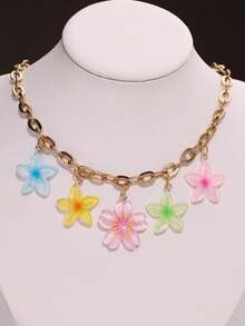 1 pieza Collar colgante de flor, mariposa, plumeria con diseño de moda, delicado, lindo, animado, exclusivo, interesante y versátil, adecuado para mujer, uso diario, vacaciones, fiesta, regalo - Multicolor - Ver 5
