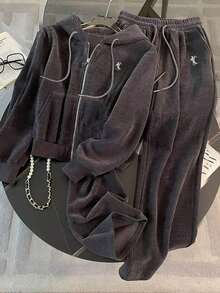 Set de 2 sudaderas con capucha con cierre y estampado de leopardo, estilo casual para ir y venir, regalo para amigos - Gris Oscuro - Ver 3