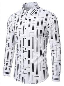 Men's Minimalist Print Long Sleeve Formal Shirt - White - View 4