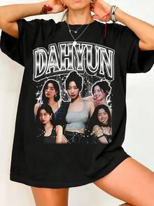 Twic.E Dahyun Silver-Chrom.E 90s T-Shirt. Vintage Graphic Print, Casual Black Cotton Short-Sleeved T-Shirt. - Black - View 6