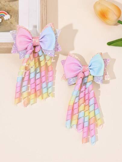 2pcs Colorful Fabric Bow Headband For Baby,Rainbow Glitter Hair Band Holiday Essential,Fashion Hair Accessories For Baby Infant Newborn Holiday Accessories Party Favors