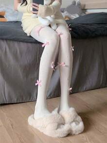 秋冬季丝绒蝴蝶结薄纱连裤袜，百搭JK风可爱甜美洛丽塔珍珠连裤袜芭蕾舞风格纯白竖条纹打底裤，显瘦 - 彩色 - 查看 11