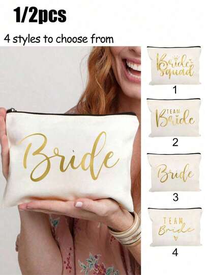 Bridal Printed Zipper Makeup Bag, Bachelor Party Wedding Travel Toiletries Storage Bag, Portable Makeup Bag, Multifunctional Bag, Travel Makeup Bag, Letter Pattern Zipper Storage Bag, Zipper Handbag, Fashionable Multifunctional Makeup Bag, Mother Makeup Bag, Valentine's Day Gift, Women's Interesting Letter Pattern Printed Gift, Women's Makeup Bag, Cute Birthday Friendship Gift, Gift For Best Friend, Bride Souvenir