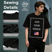 ISUNMEA Personalized Photo T-Shirts, Design Your Own Custom T-Shirt On The Front And Back, Cotton Fabric With Customizable Text/Image - Black - View 3