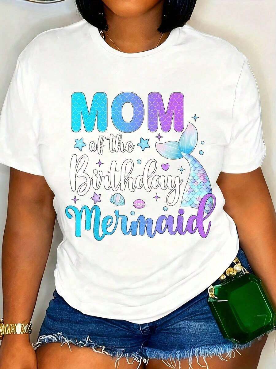 Camiseta de Mamá de la Sirena del Cumpleaños para Mujer - Camiseta Divertida y Colorida con Temática de Sirena para Celebraciones de Cumpleaños, Regalo Perfecto para la Mamá de la Celebrante - Blanco - Ver 1