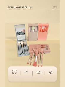 Portable 5-In-1 Makeup Brush Set With Mirror - Multicolor - View 1