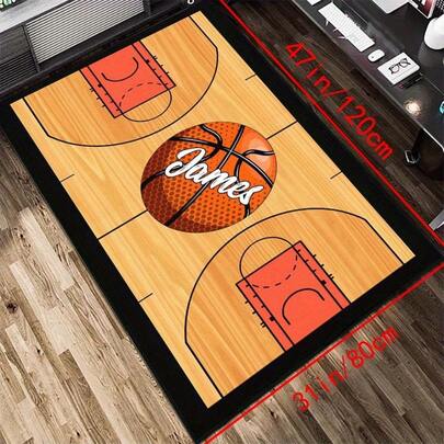 Custom Basketball Design Office Chair Rug - 47x31 Inches, 800g/² Velvet, Non-Slip Comfort, Option, Home Or Office Decor, Basketball Room Decor